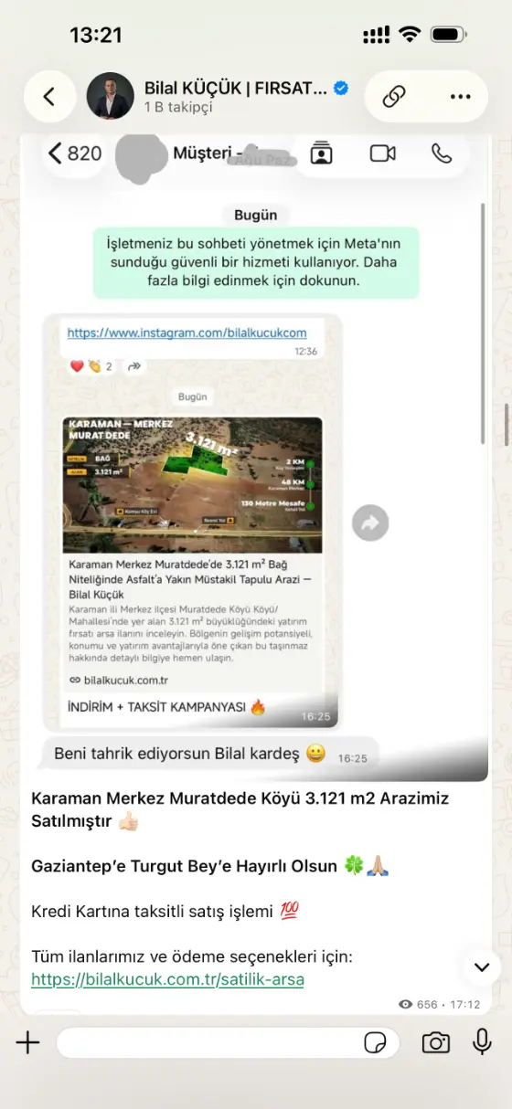Kanalda paylaşılan müstakil tapulu arazi ilanı